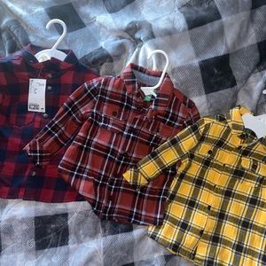 3 NWT size 3-6 month plaid shirts.